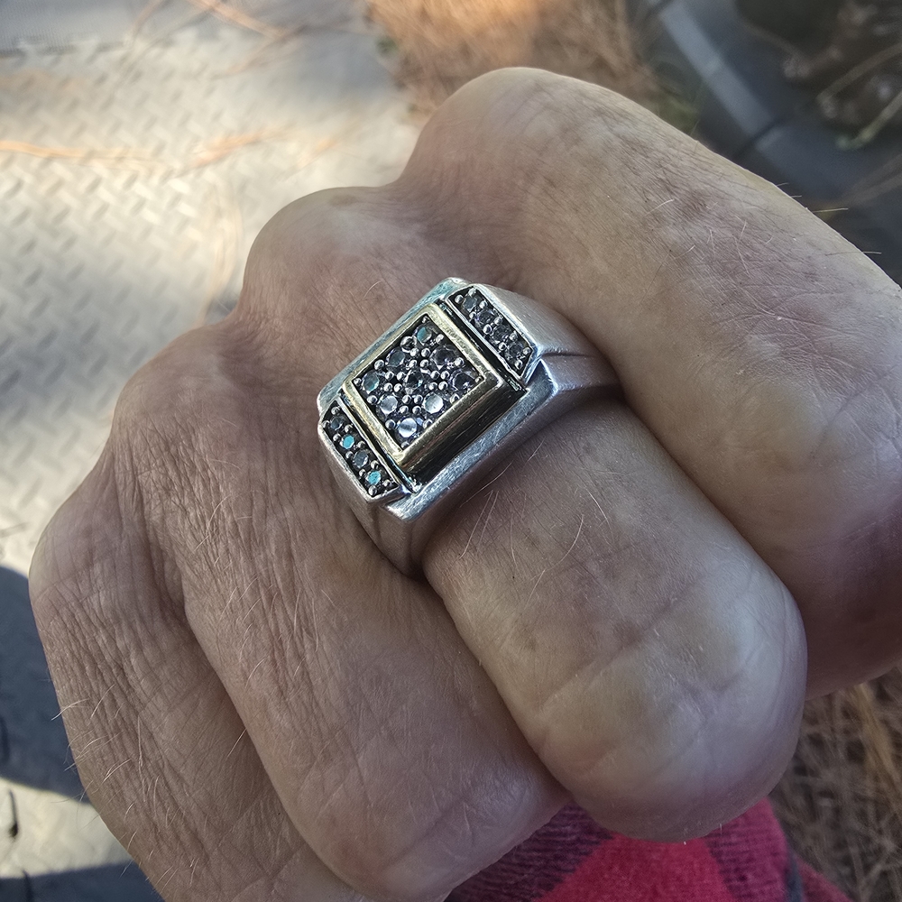 925 Silver & 10K Men's Ring with Cubic Zirconia Size 11 - Picture 10 of 11
